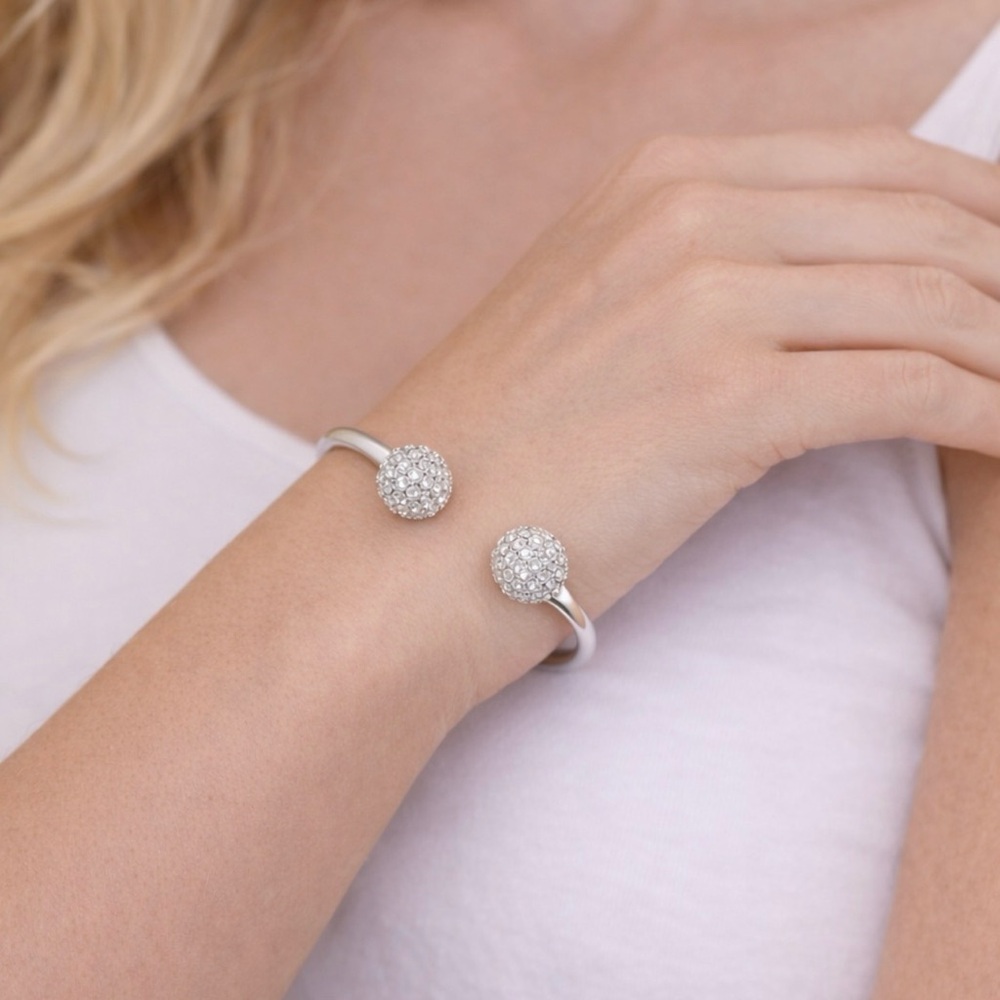 Silver-tone Balls Rhinestone Bangle Bracelet Women Party Jewelry Gift NEW